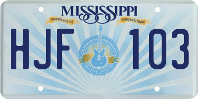 MS license plate HJF103
