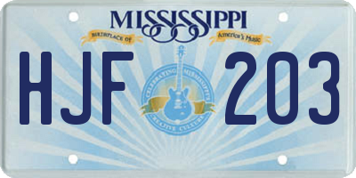 MS license plate HJF203