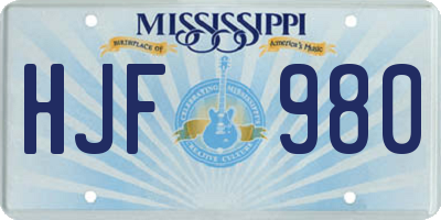 MS license plate HJF980