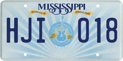 MS license plate HJI018
