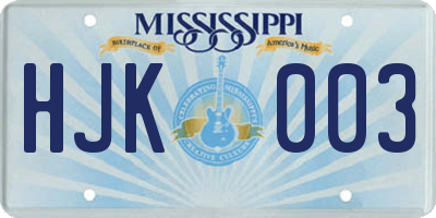 MS license plate HJK003