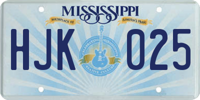 MS license plate HJK025