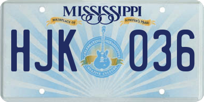 MS license plate HJK036