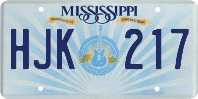 MS license plate HJK217