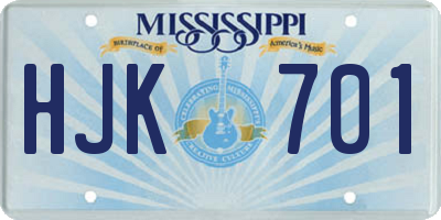 MS license plate HJK701