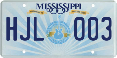 MS license plate HJL003