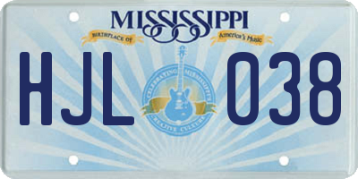 MS license plate HJL038