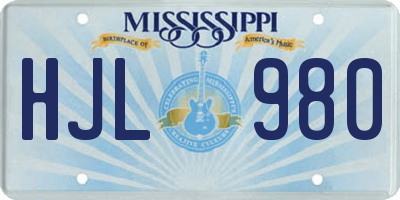 MS license plate HJL980