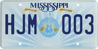 MS license plate HJM003