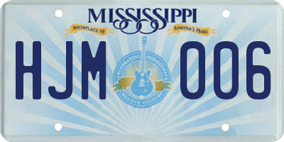 MS license plate HJM006