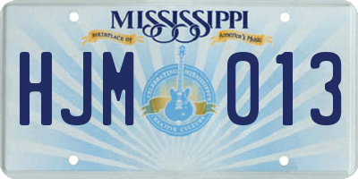 MS license plate HJM013