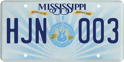 MS license plate HJN003