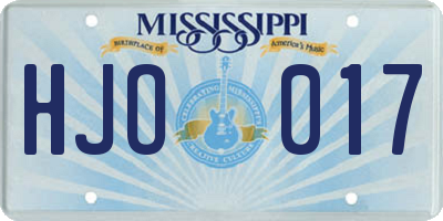 MS license plate HJO017