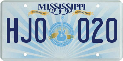 MS license plate HJO020