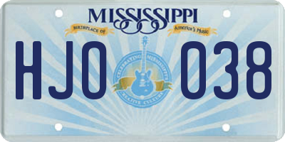 MS license plate HJO038