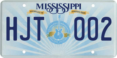 MS license plate HJT002