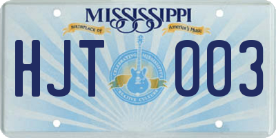 MS license plate HJT003