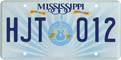 MS license plate HJT012