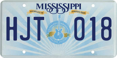 MS license plate HJT018
