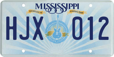 MS license plate HJX012