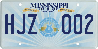 MS license plate HJZ002