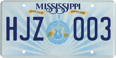 MS license plate HJZ003
