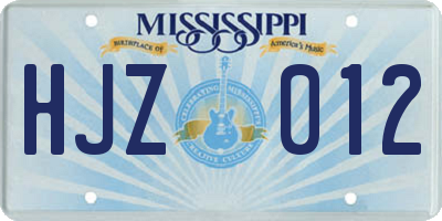 MS license plate HJZ012
