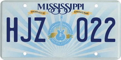 MS license plate HJZ022