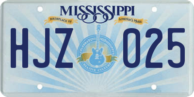 MS license plate HJZ025