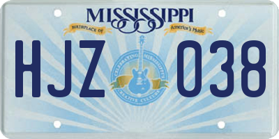 MS license plate HJZ038