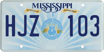 MS license plate HJZ103