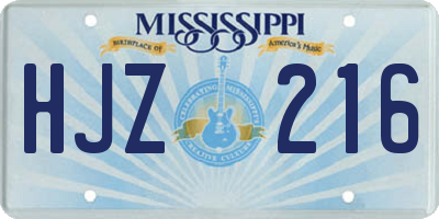 MS license plate HJZ216