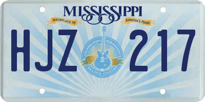 MS license plate HJZ217