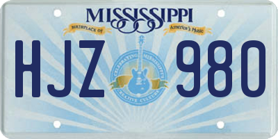 MS license plate HJZ980