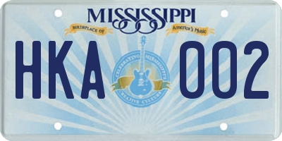 MS license plate HKA002
