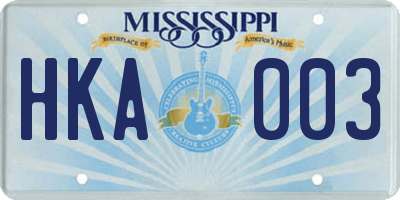 MS license plate HKA003