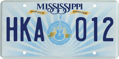 MS license plate HKA012