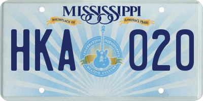 MS license plate HKA020
