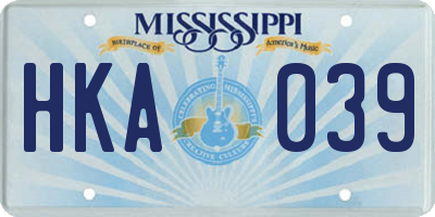 MS license plate HKA039