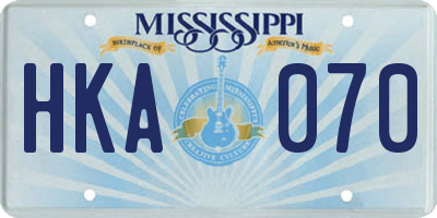 MS license plate HKA070
