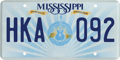 MS license plate HKA092
