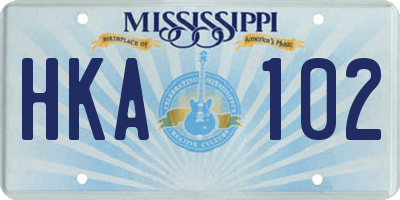 MS license plate HKA102