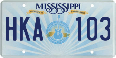 MS license plate HKA103
