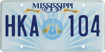 MS license plate HKA104