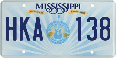 MS license plate HKA138