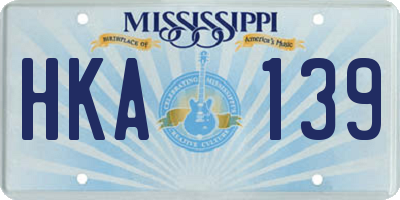 MS license plate HKA139