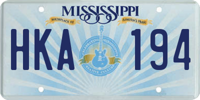 MS license plate HKA194