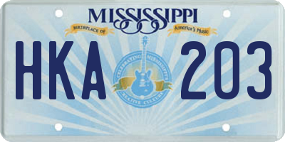 MS license plate HKA203