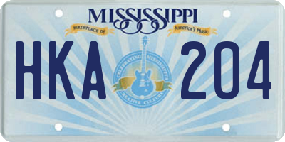 MS license plate HKA204