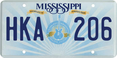 MS license plate HKA206